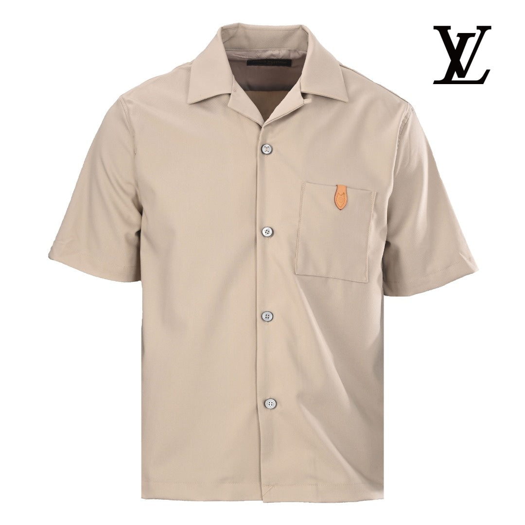 Louis Vuitton Men's Beige Camp Collar Short Sleeve Shirt