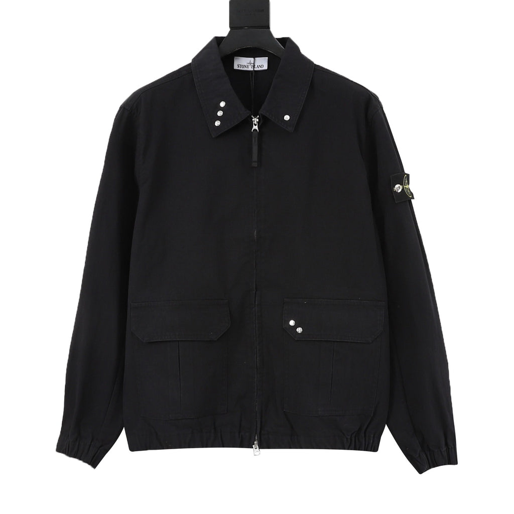 Stone Island Women's & Men's Black Compass Patch Zip-Up Jacket