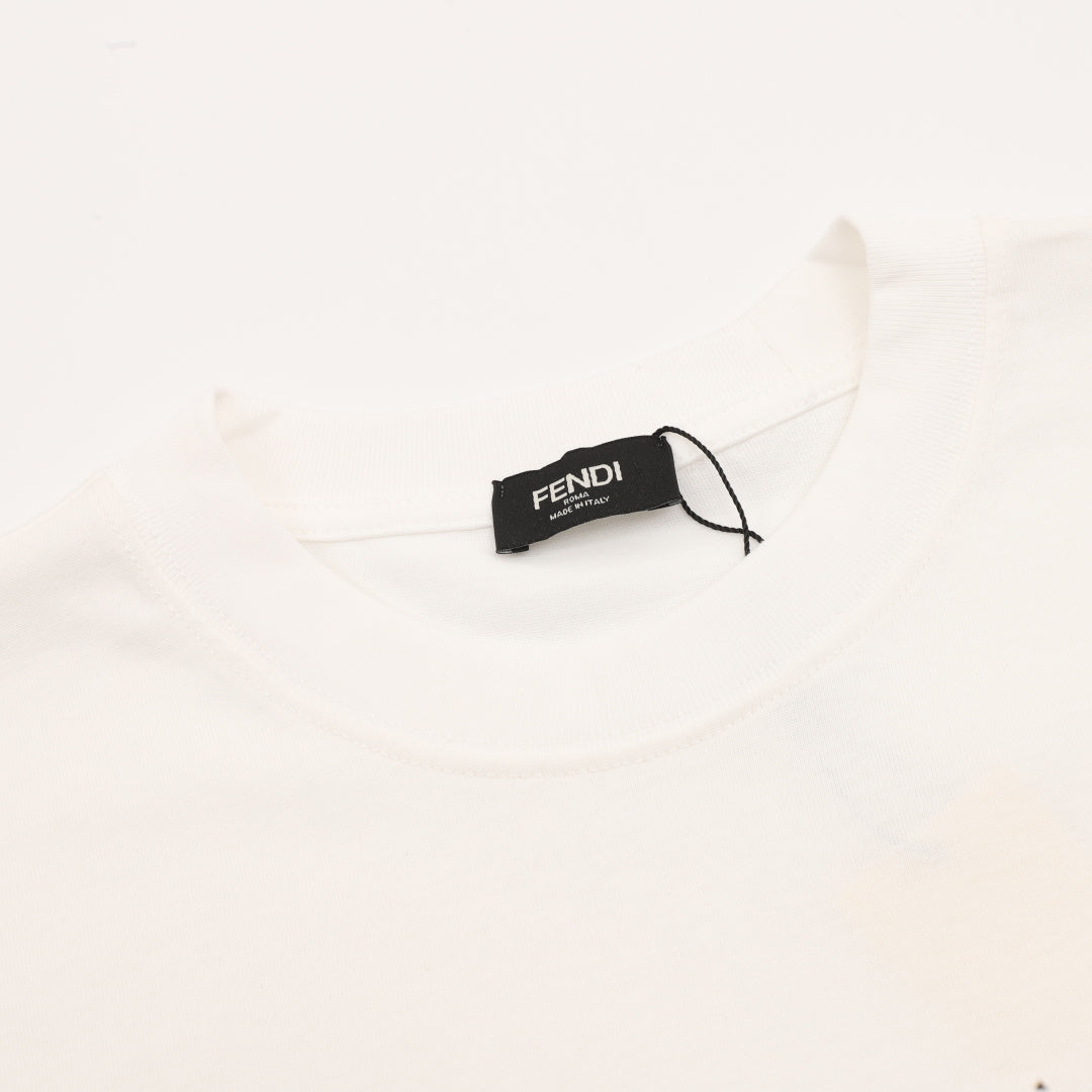 Fendi Multicolor FF Embroidered Short-Sleeve T-Shirt in Off-White