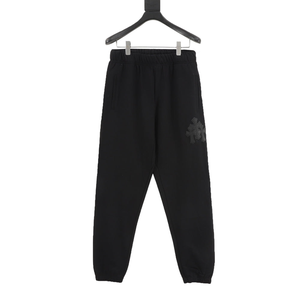 Chrome Hearts Triple Cross Leather Patch Joggers — Grey Marl