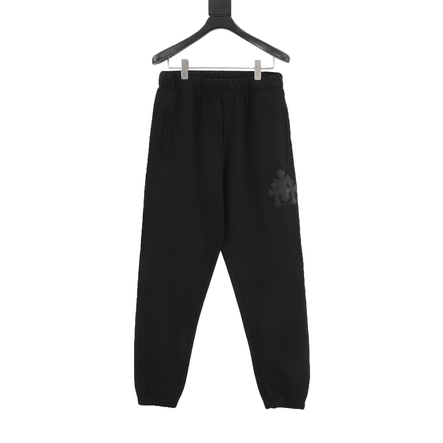 Chrome Hearts Triple Cross Leather Patch Joggers — Grey Marl