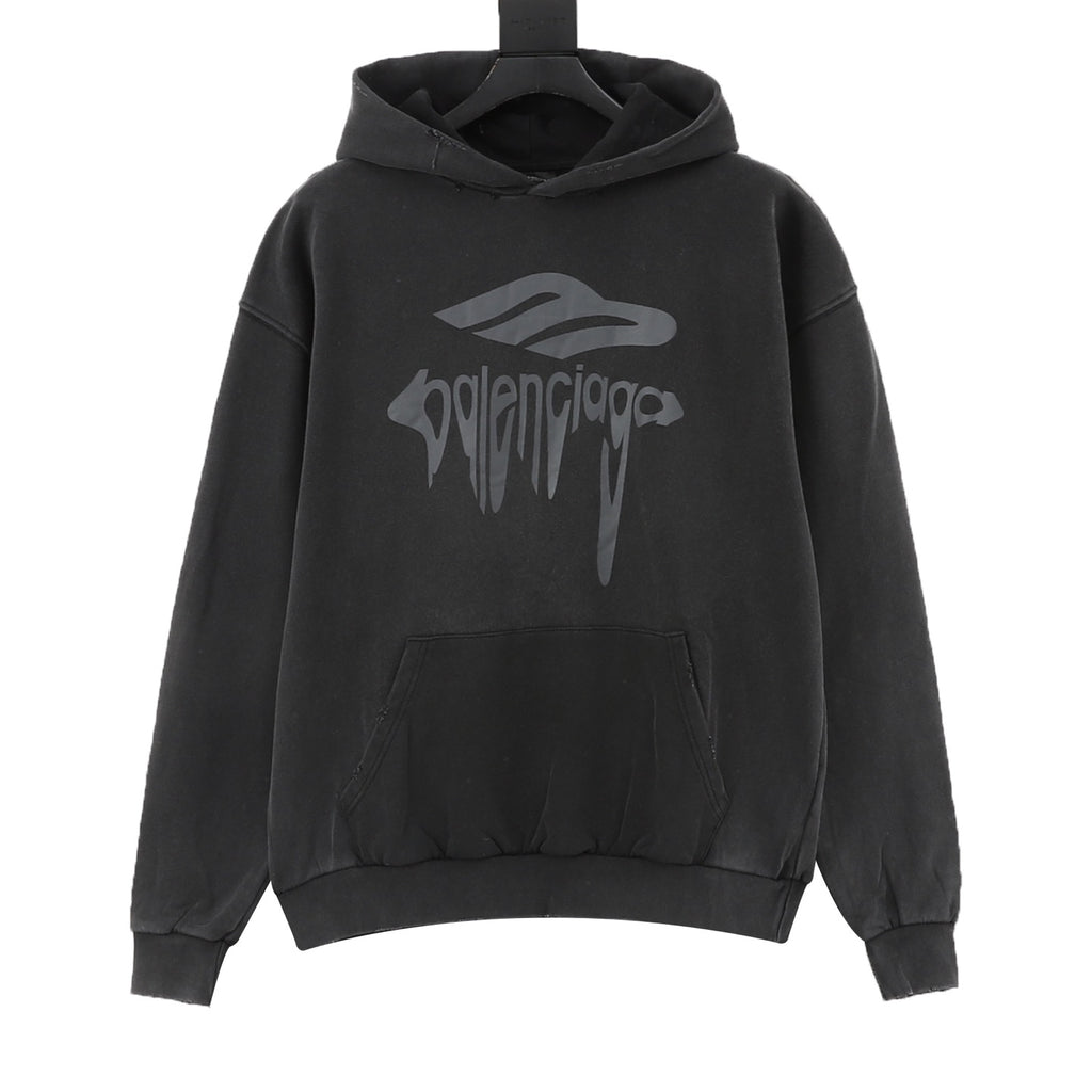 Balenciaga Women's Men's Black Paris Liberty Graphic Distressed Pullover Hoodie