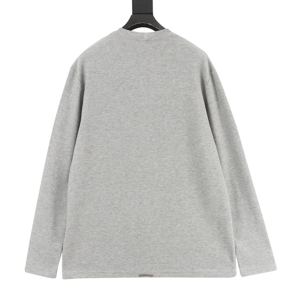 Chrome Hearts Cross Leather Label Waffle Henley Long Sleeve | Black Grey Luxury Streetwear