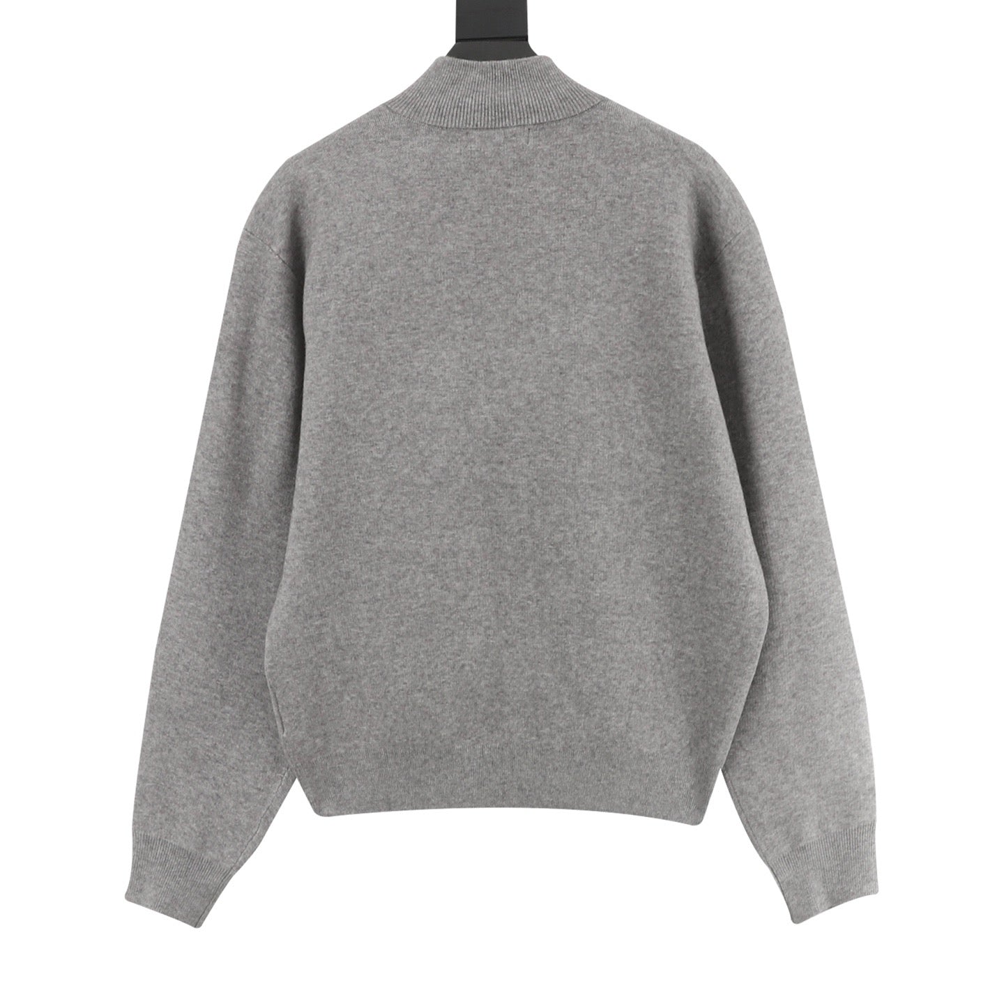 Miu Miu Small Logo Half-Zip Stand Collar Knit Sweater | Light Grey Relaxed Luxury Knitwear