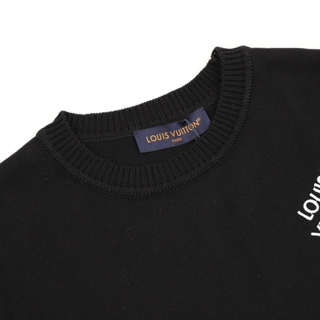 Louis Vuitton White Logo Print Knit Short-Sleeve T-Shirt in Black