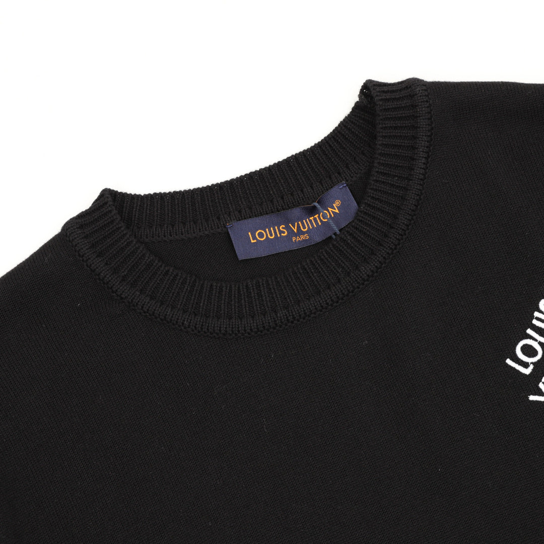 Louis Vuitton White Logo Print Knit Short-Sleeve T-Shirt in Black