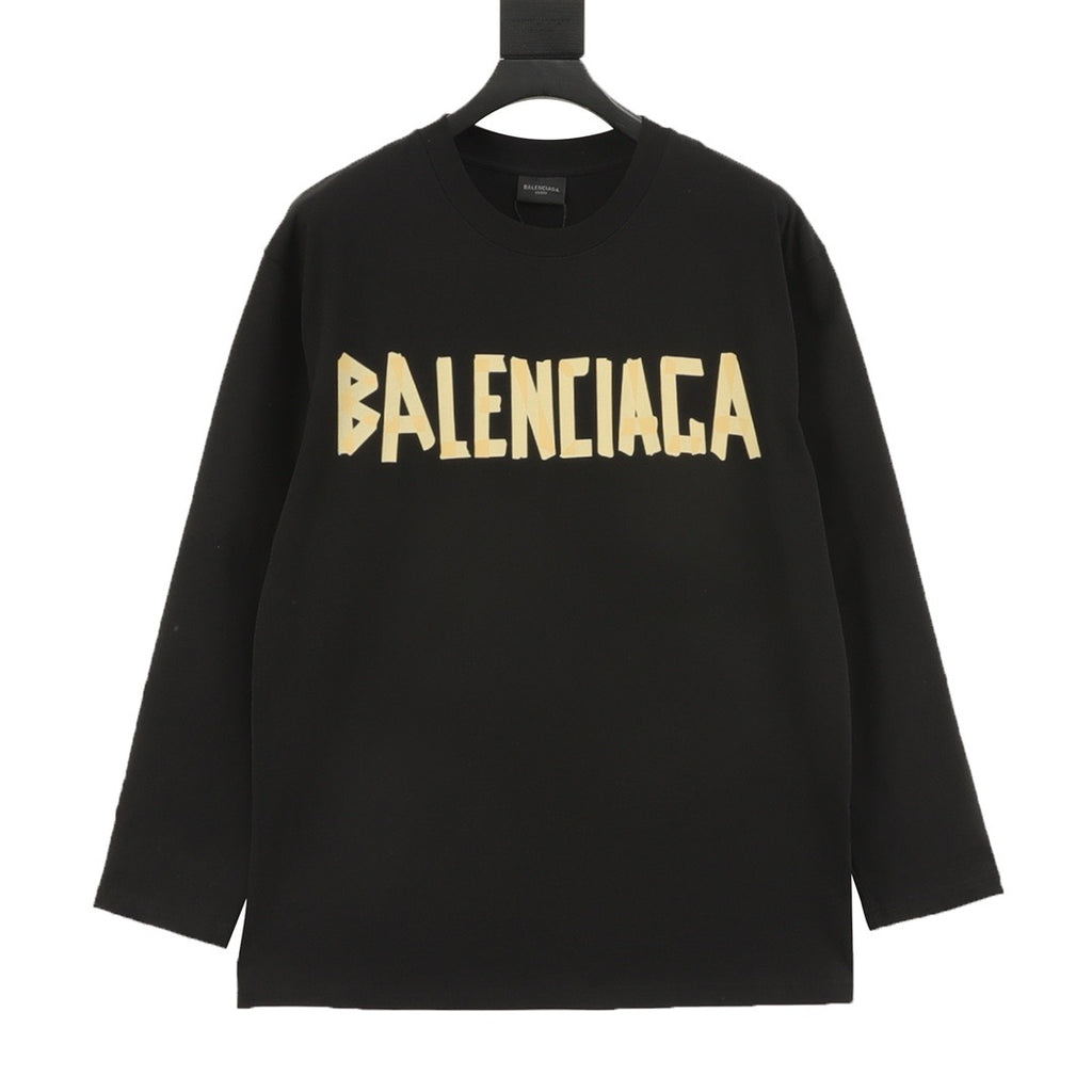 Balenciaga Masking Tape Logo Long Sleeve T-Shirt | Off-White Distressed Graphic Tee