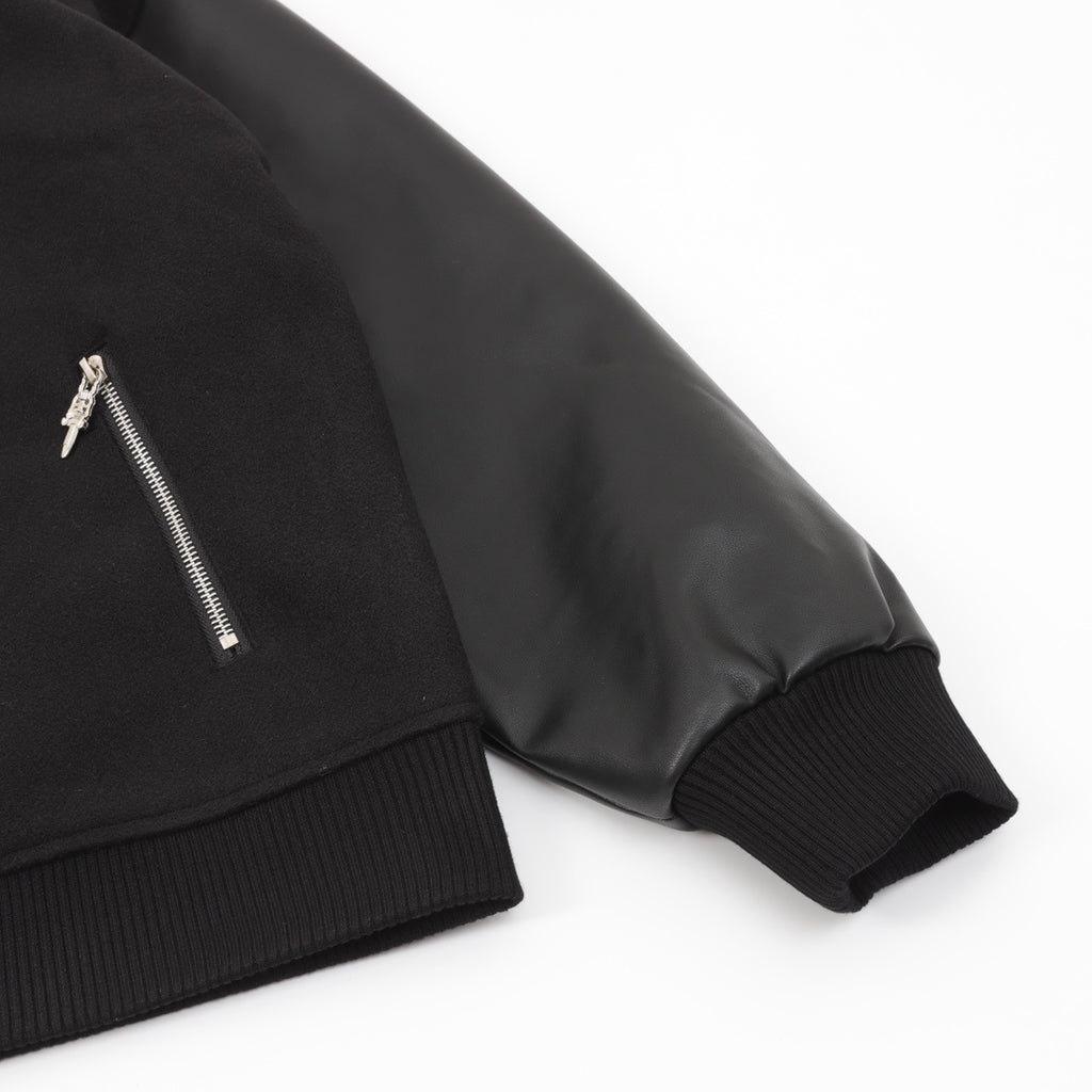 CH Leather-Sleeve Varsity Jacket with Cross Patch Logo