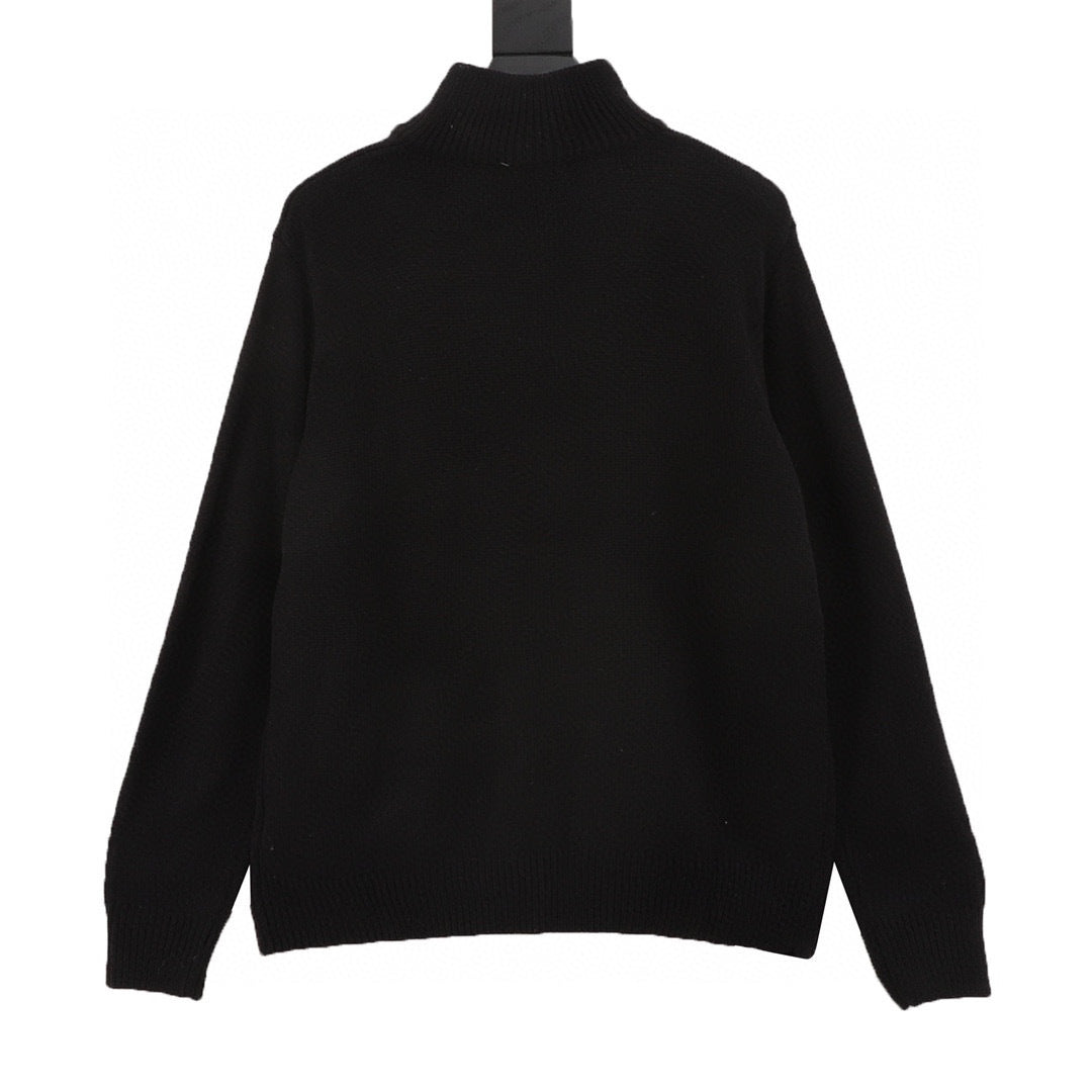 Chanel CC Logo Tonal Embroidered Half-Zip Mock Neck Knit Sweater