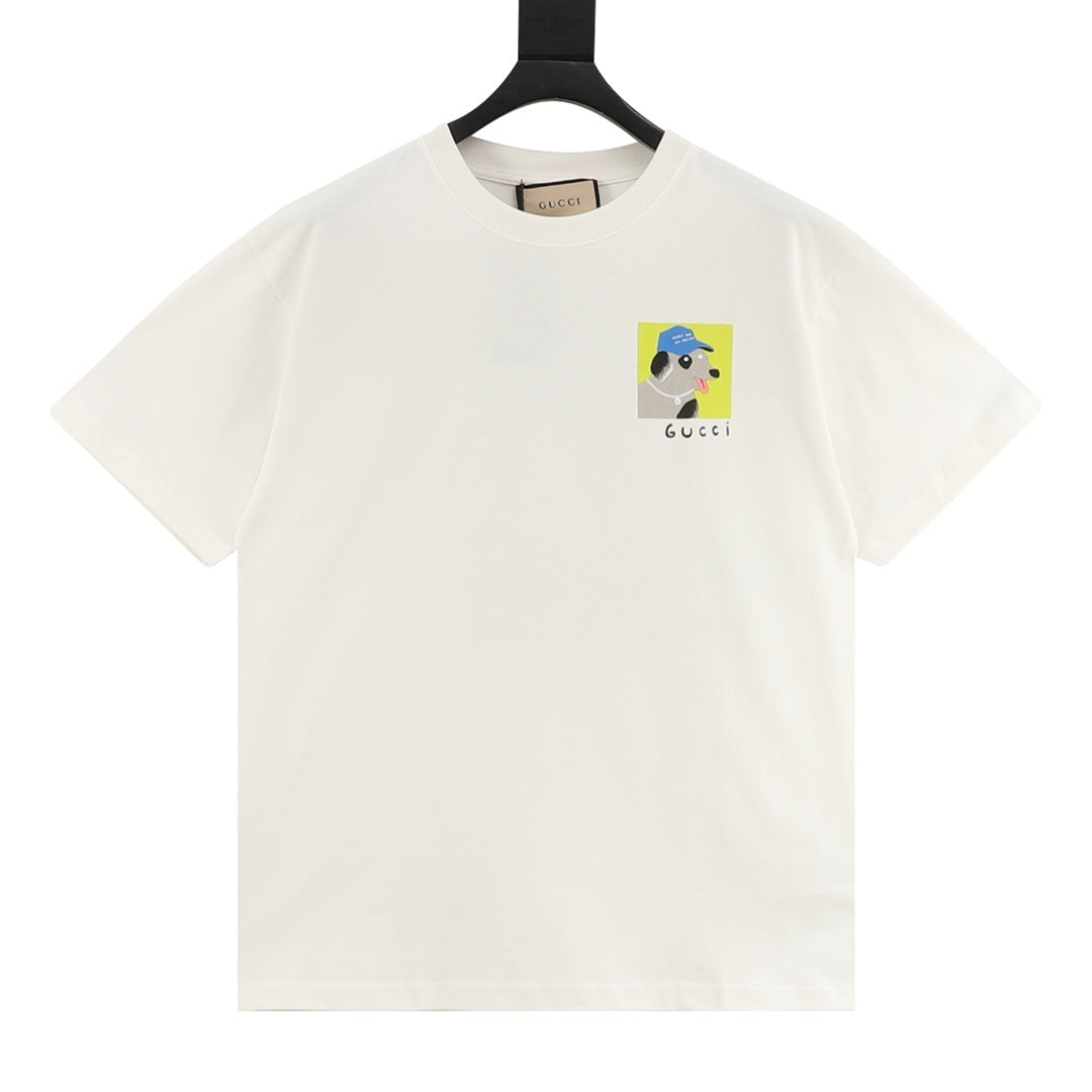 Gucci Men's White Small Dog Square Graphic Print T-Shirt
