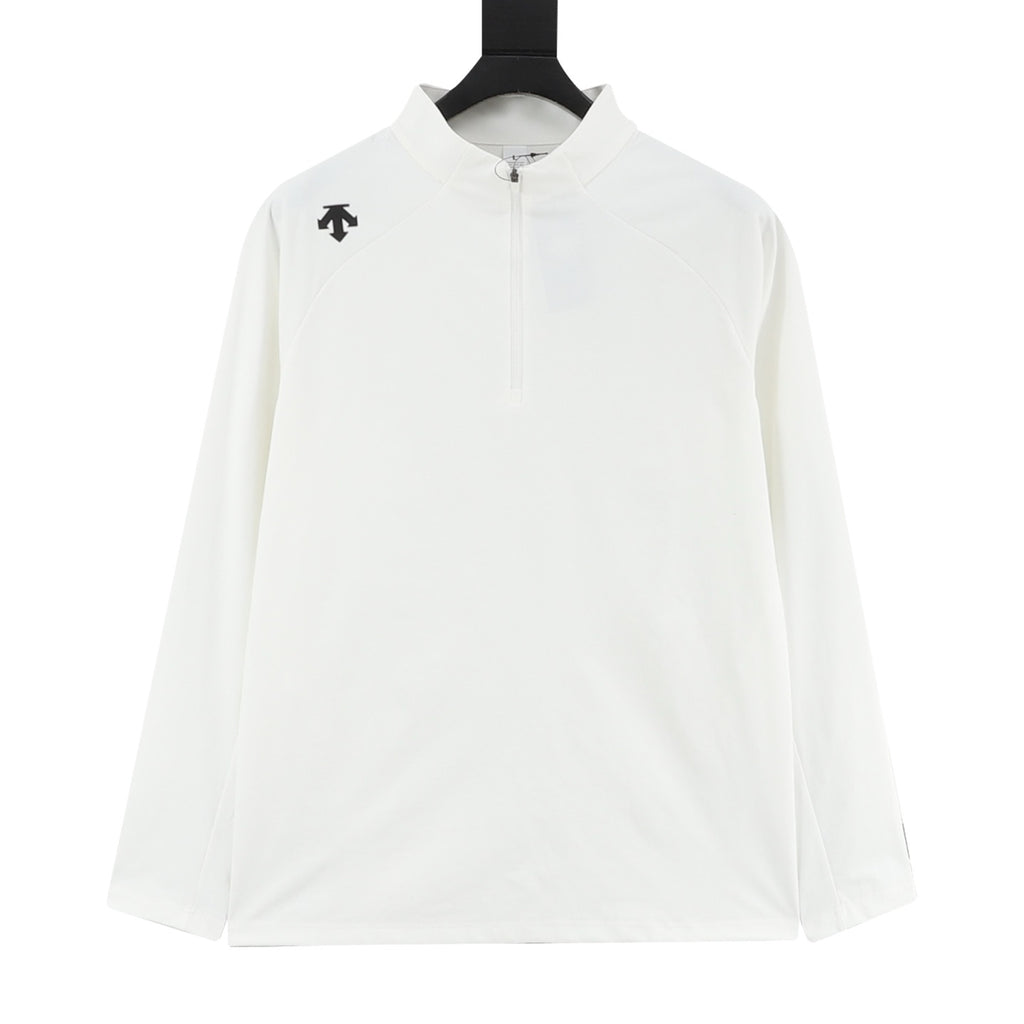 Descente Women's Men's White Half-Zip Stand-Collar Long-Sleeve Top