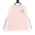 Chrome Hearts Horseshoe Raglan Long-Sleeve Tee — Pink & White, Gothic Sleeve Print