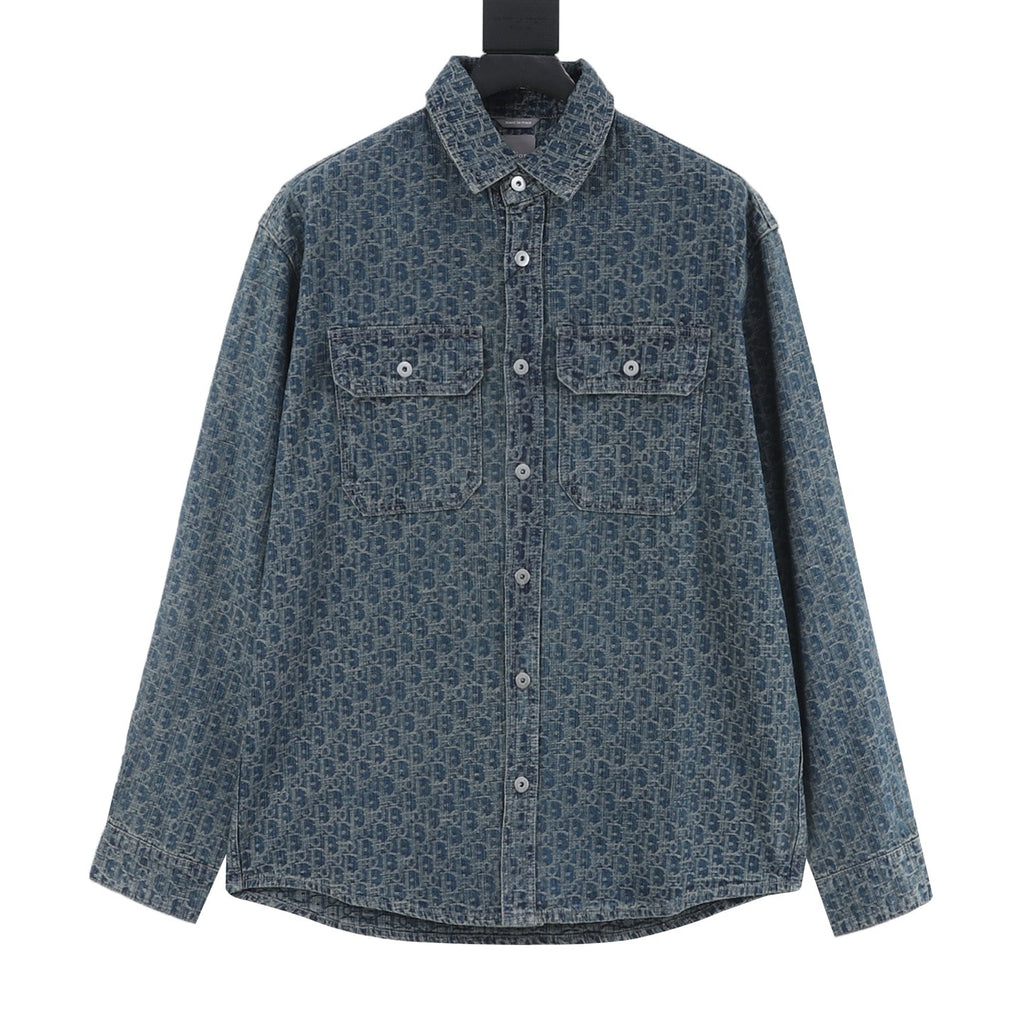 Dior Women's / Men's Oblique Jacquard Denim Shirt in Blue