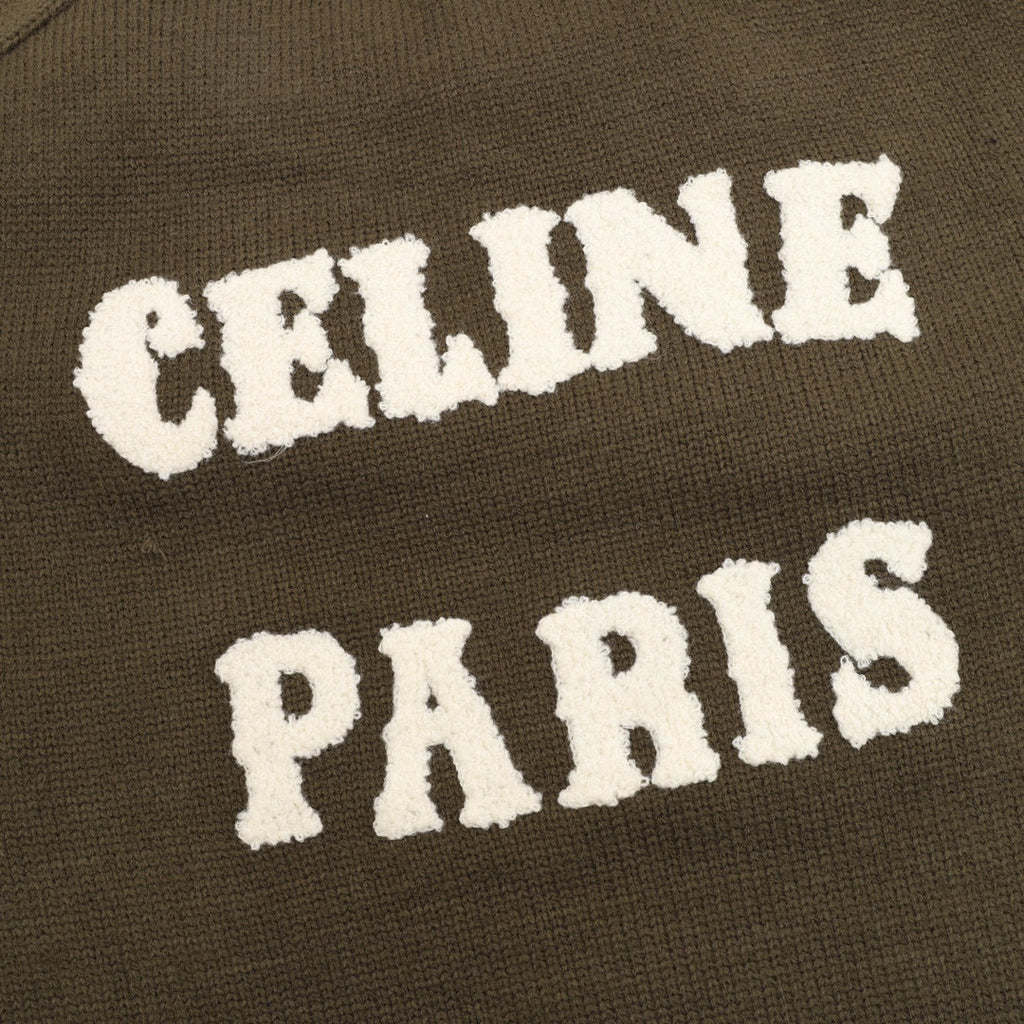 Celine Paris Back Chenille Appliqué Crew Neck Knit Sweater