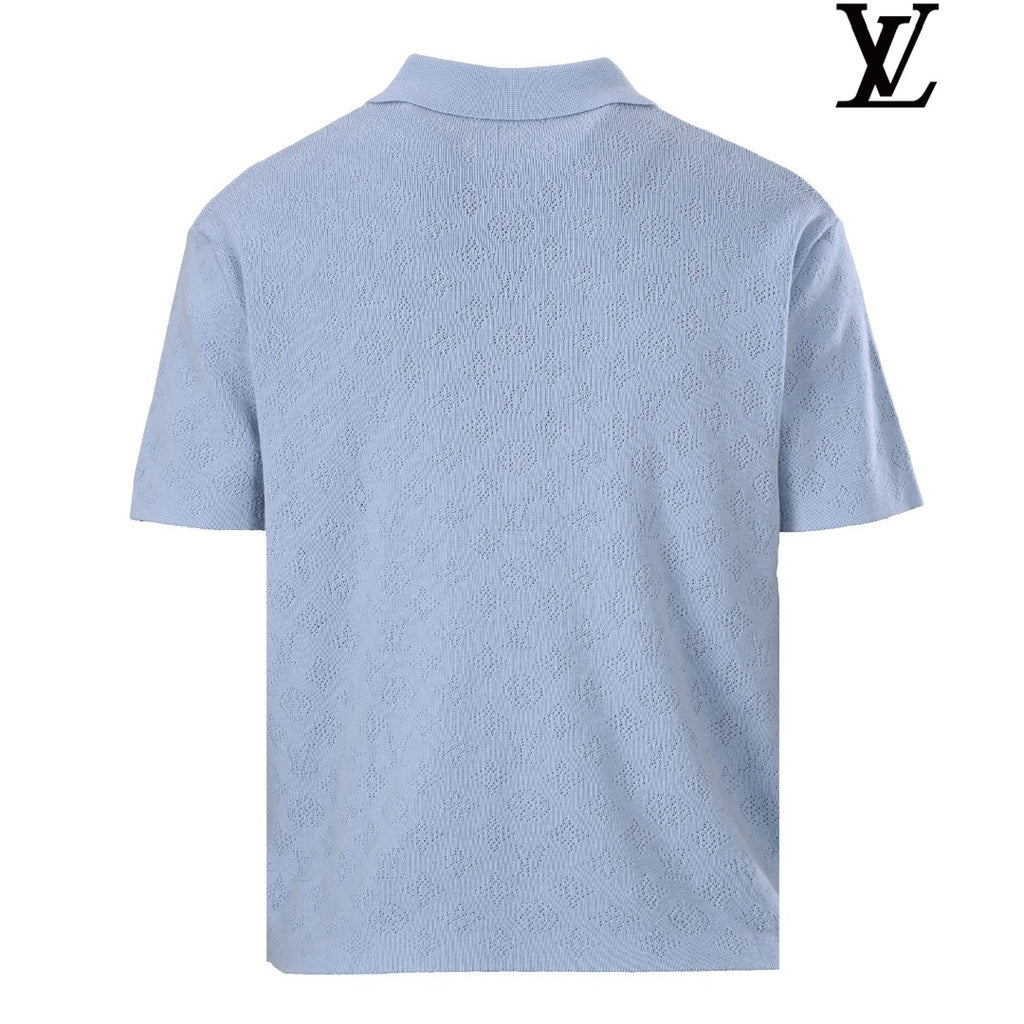 Louis Vuitton Men's Light Blue Monogram Knit Polo Shirt