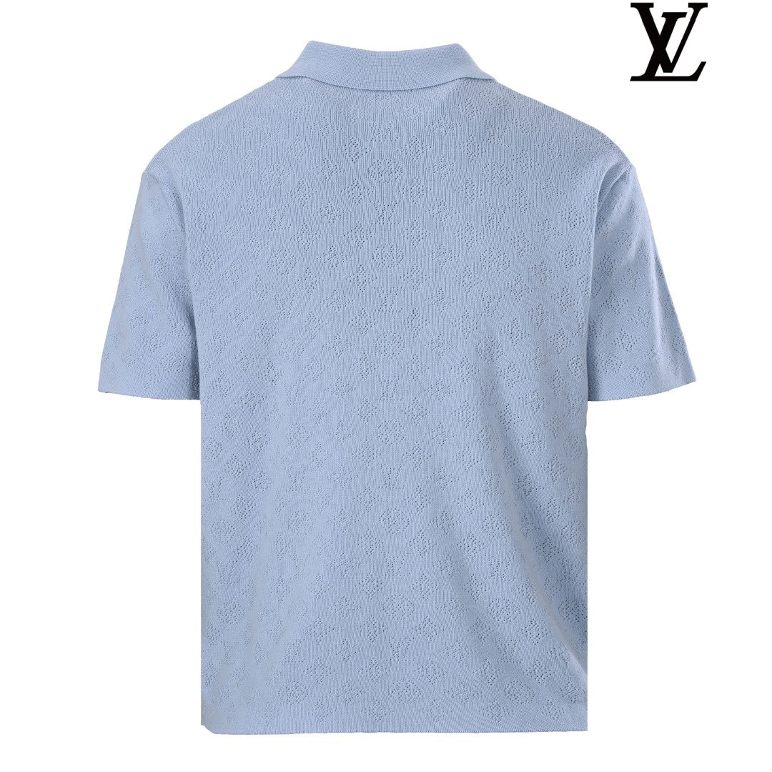 Louis Vuitton Men's Light Blue Monogram Knit Polo Shirt