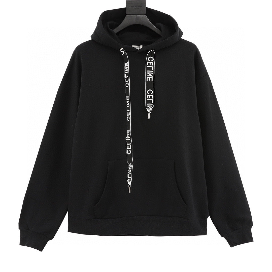 Celine Dual-Tone Logo Webbing Drawstring Oversized Hoodie