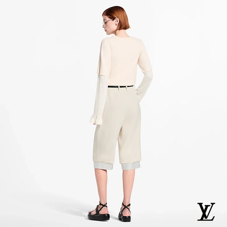 Louis Vuitton Dark Brown Linen Cuffed Shorts
