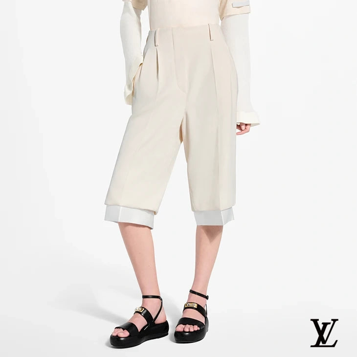 Louis Vuitton Dark Brown Linen Cuffed Shorts