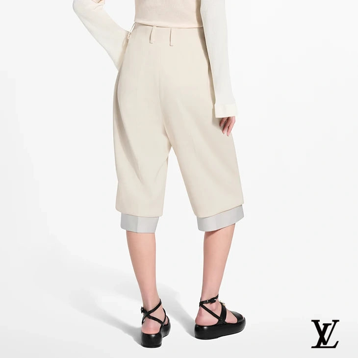 Louis Vuitton Dark Brown Linen Cuffed Shorts