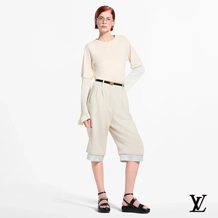 Louis Vuitton Dark Brown Linen Cuffed Shorts
