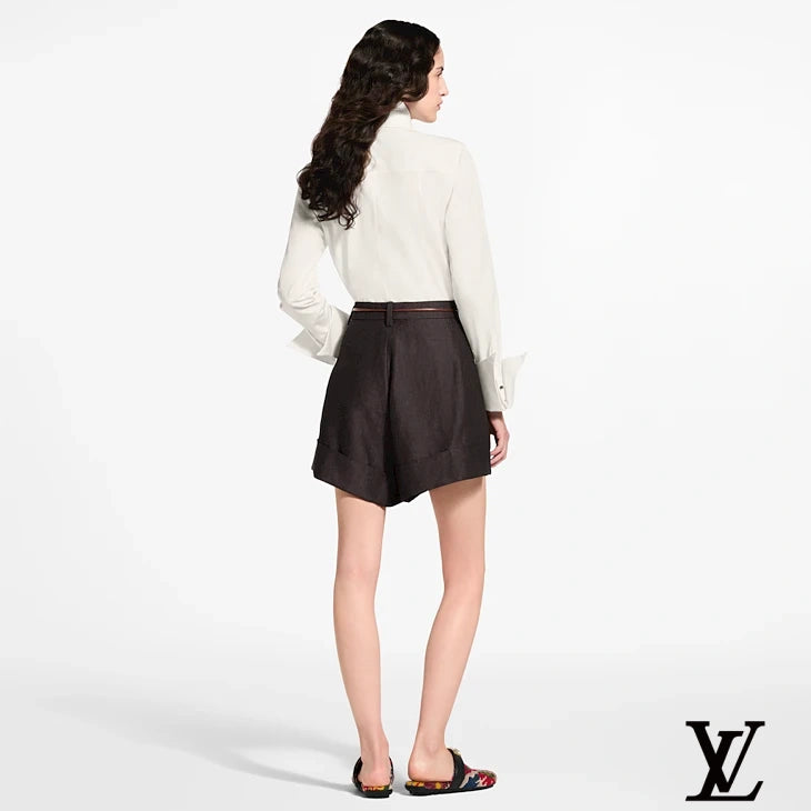 Louis Vuitton Dark Brown Linen Cuffed Shorts