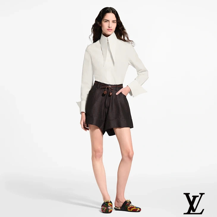 Louis Vuitton Dark Brown Linen Cuffed Shorts