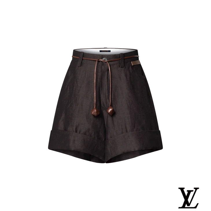 Louis Vuitton Dark Brown Linen Cuffed Shorts