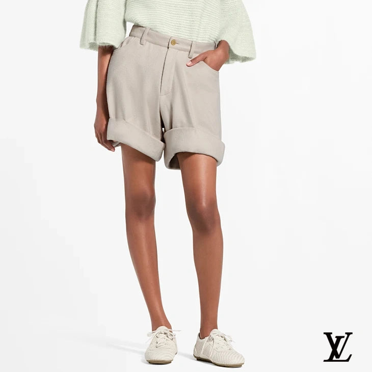 Louis Vuitton Beige Wool Cuffed Shorts