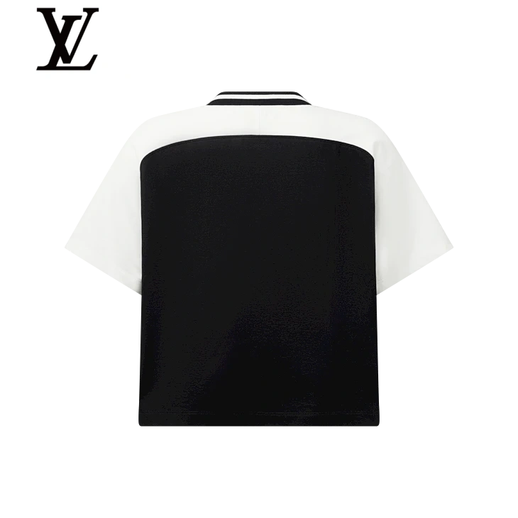 Louis Vuitton Black White Floral LV Colorblock Short-Sleeve Top