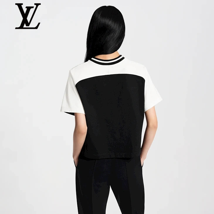 Louis Vuitton Black White Floral LV Colorblock Short-Sleeve Top