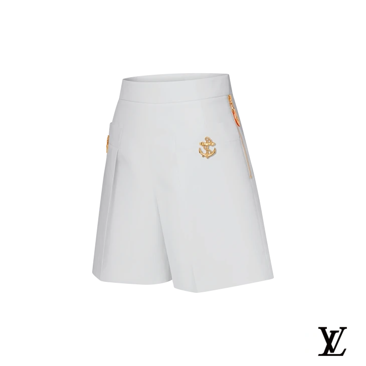 Louis Vuitton White Shorts with Gold Anchor Detail