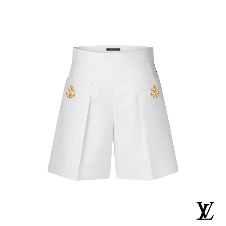 Louis Vuitton White Shorts with Gold Anchor Detail