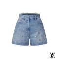 Louis Vuitton Light Blue Denim Shorts with Circular LV Embroidery