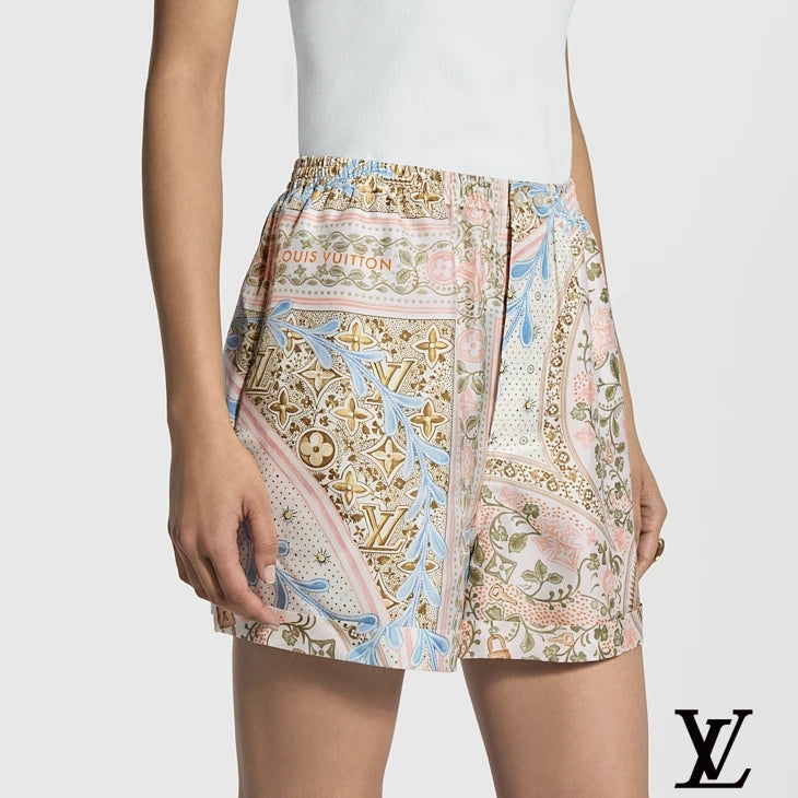 Louis Vuitton Floral Scarf Print Silk Shorts