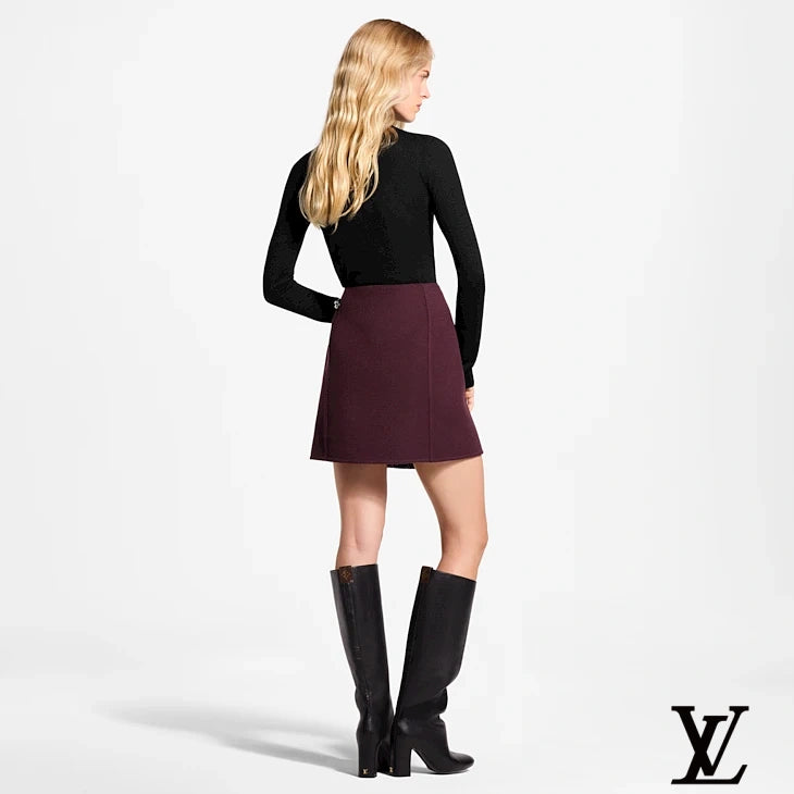Louis Vuitton Burgundy Wool Wrap Skirt