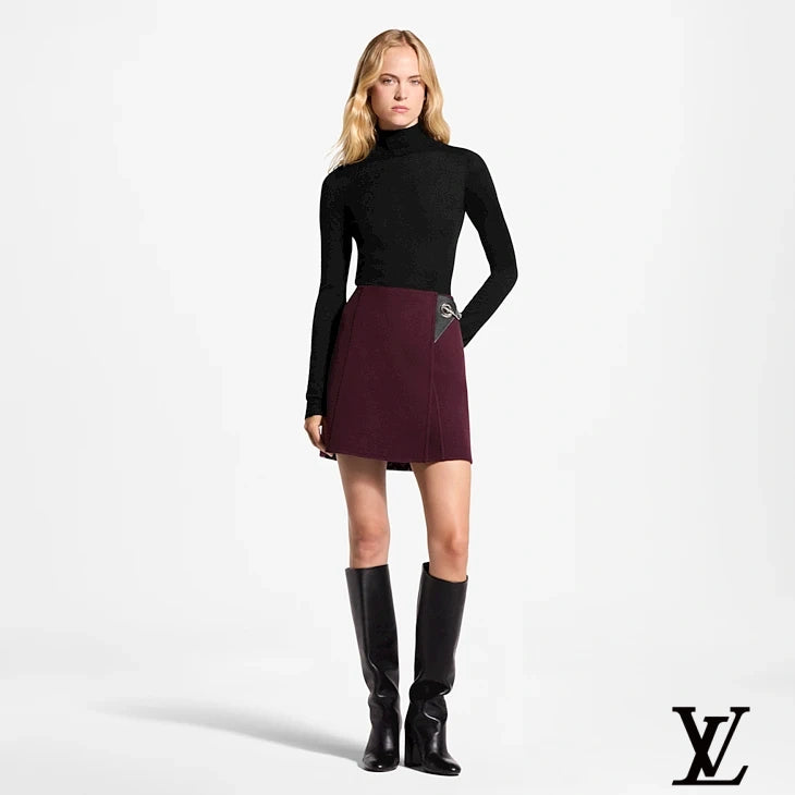 Louis Vuitton Burgundy Wool Wrap Skirt
