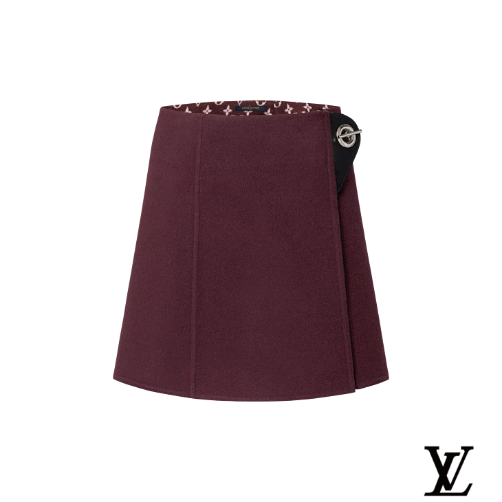 Louis Vuitton Burgundy Wool Wrap Skirt