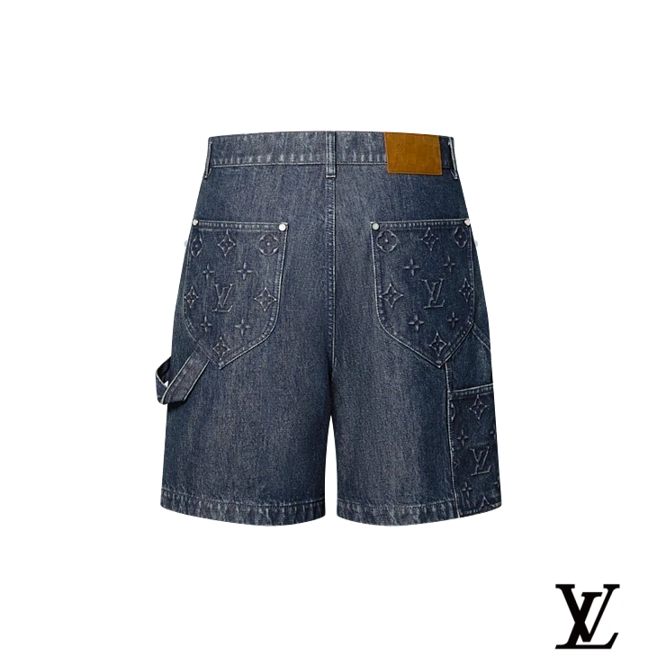 Louis Vuitton Dark-Wash Embossed Monogram Denim Shorts