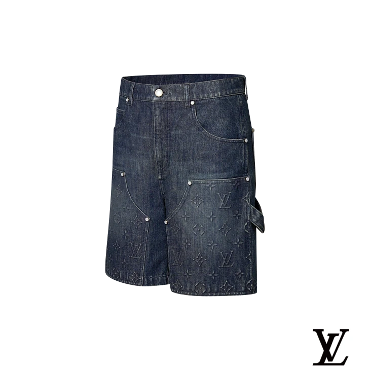 Louis Vuitton Dark-Wash Embossed Monogram Denim Shorts