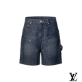 Louis Vuitton Dark-Wash Embossed Monogram Denim Shorts
