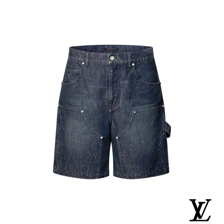 Louis Vuitton Dark-Wash Embossed Monogram Denim Shorts