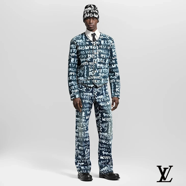 Louis Vuitton Dark Blue Graffiti Print Jeans