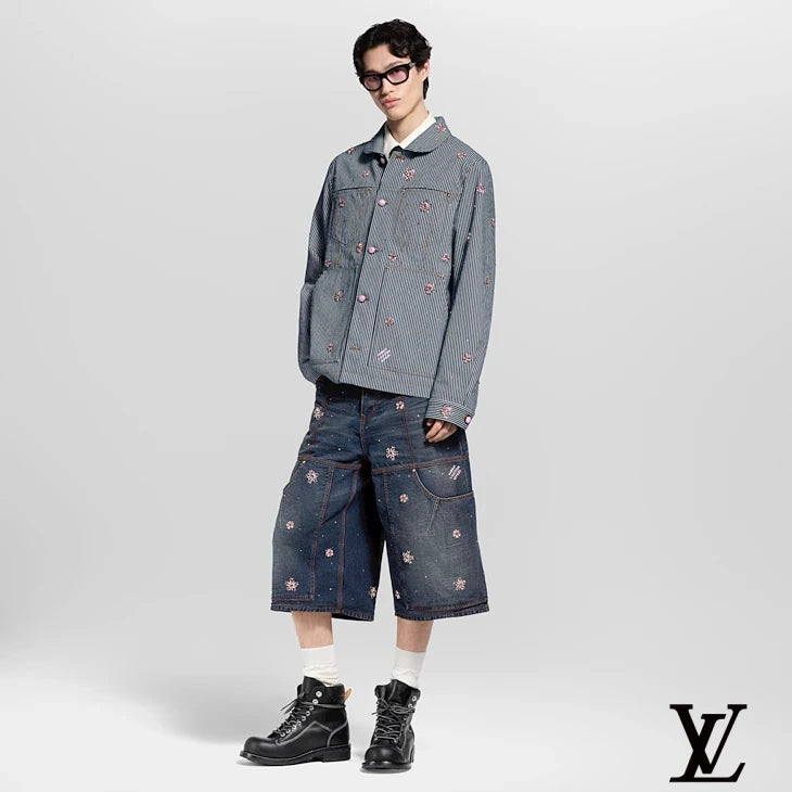 Louis Vuitton Blue Floral Crystal-Embellished Denim Shorts