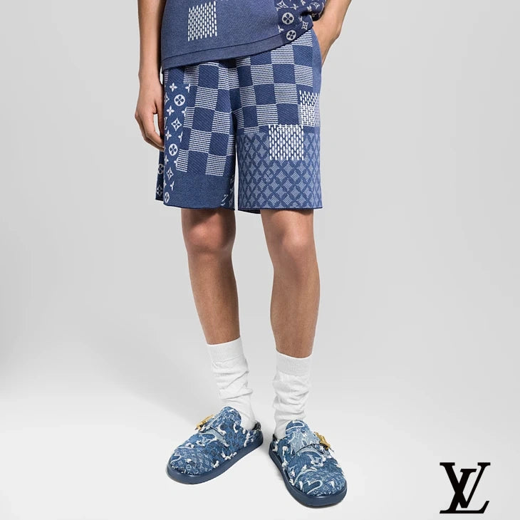 Louis Vuitton Blue Damier Patchwork Knit Shorts