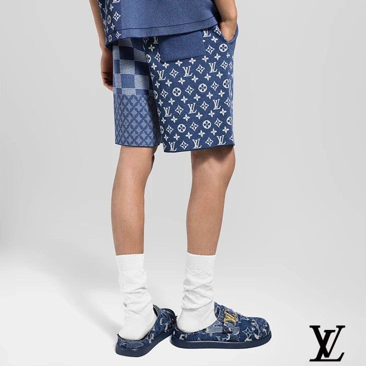 Louis Vuitton Blue Damier Patchwork Knit Shorts