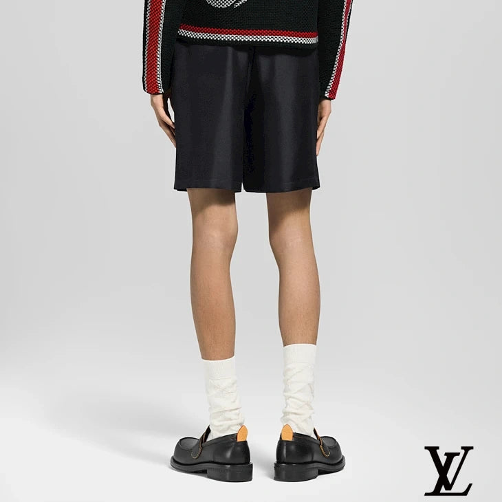 Louis Vuitton Black Satin Rhinestone Logo Shorts