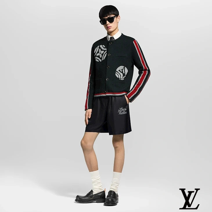 Louis Vuitton Black Satin Rhinestone Logo Shorts