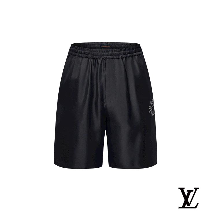 Louis Vuitton Black Satin Rhinestone Logo Shorts