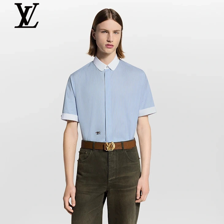 Louis Vuitton Light Blue Vertical Stripe Short Sleeve Shirt